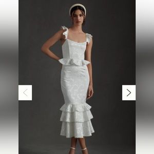 V. Chapman Violet Corset Ruffled Tiered Hem Midi Dress